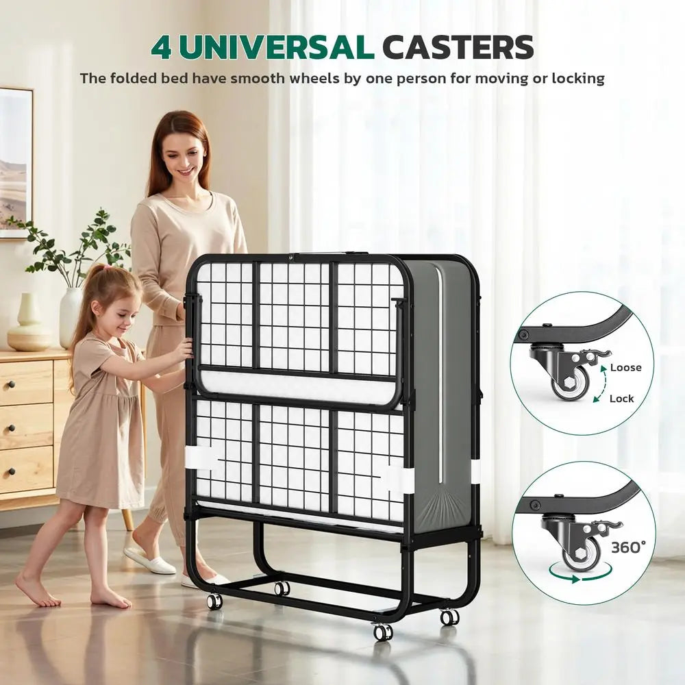 Folding Rollaway Bed With Memory Mattress And Metal Frame