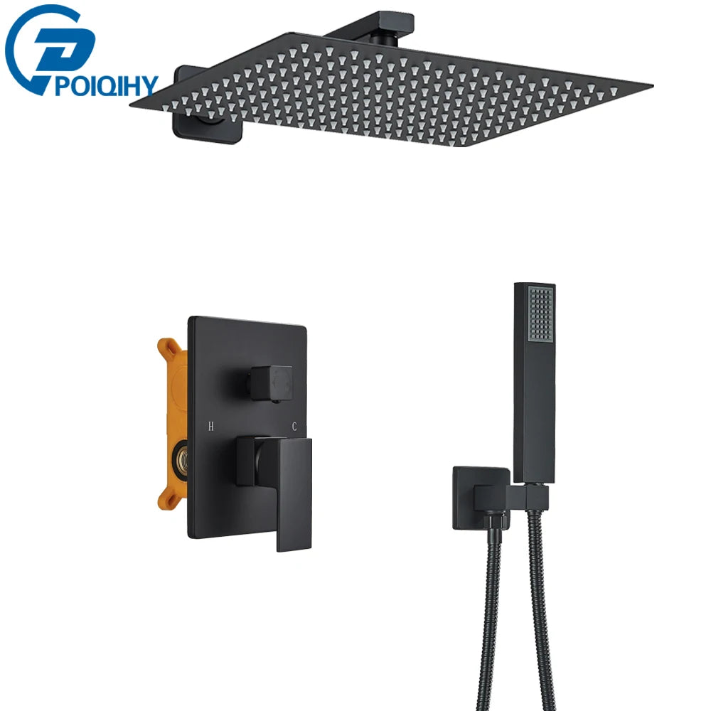 Poiqihy Wall Mounted Rainfall Shower Faucet Set With Single Handle