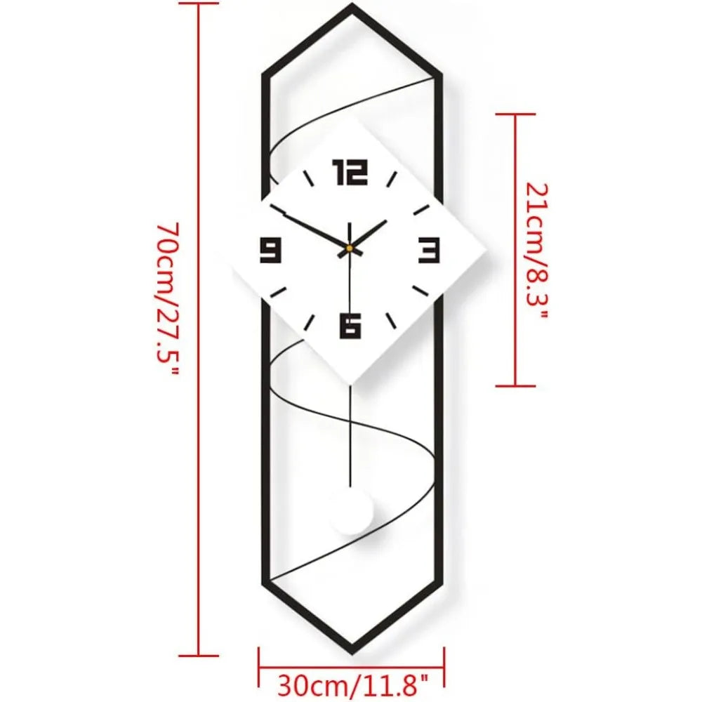 Quartz Silent Wall Clock With Pendulum Metal Frame Home Decor