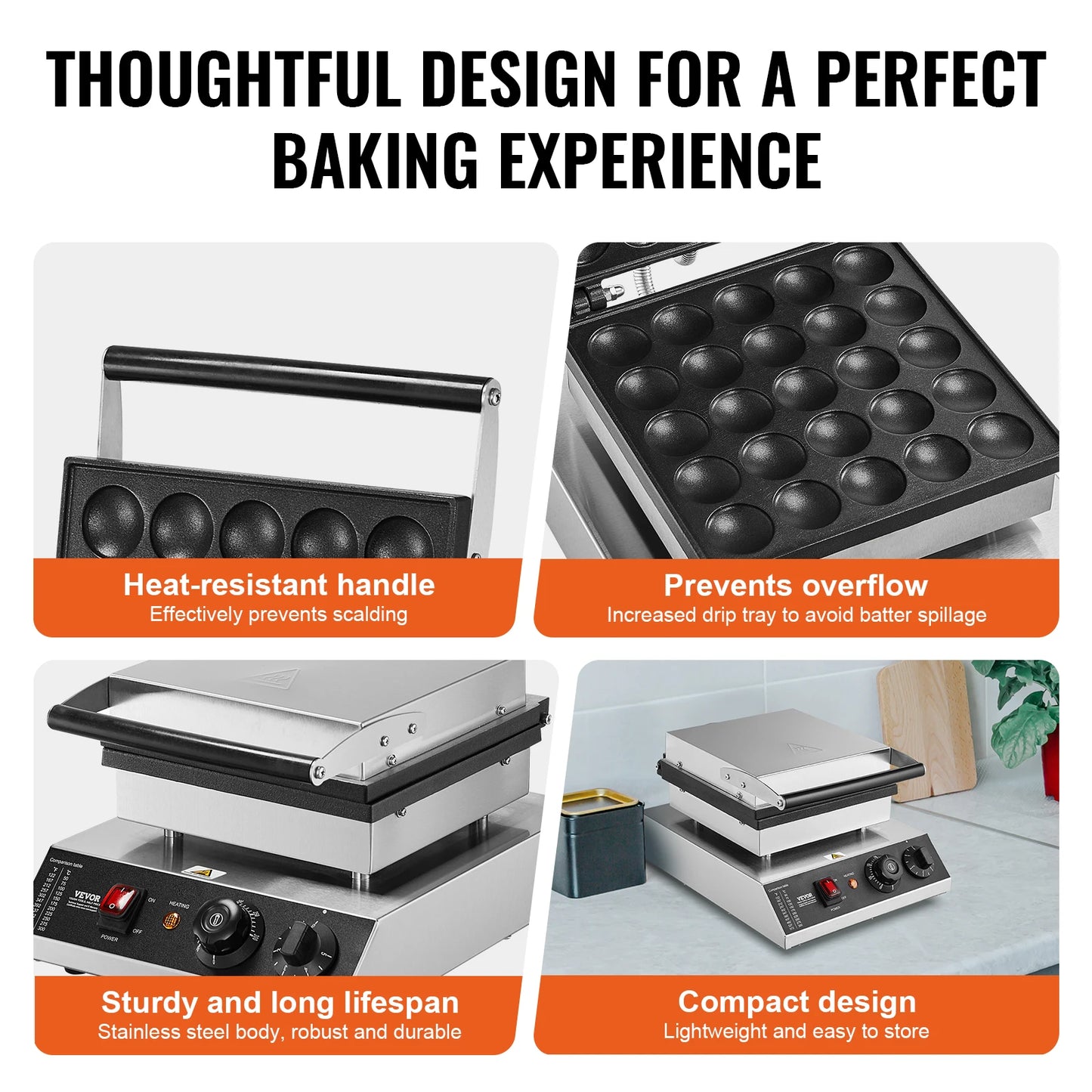 VEVOR Electric Waffle Maker 25P Mini Pancake Dorayaki Machine