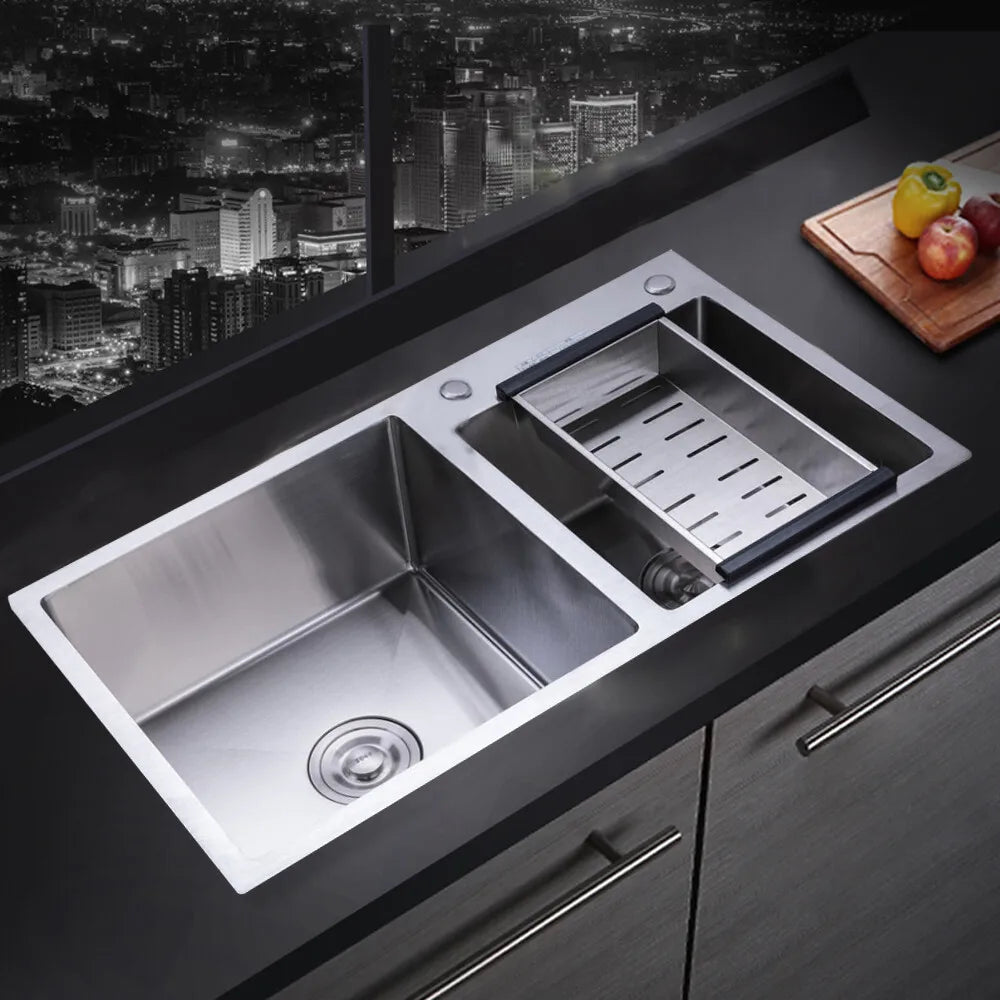 Stainless Steel Double Bowl Drop In Kitchen Sink With Noise Reduction Drainage