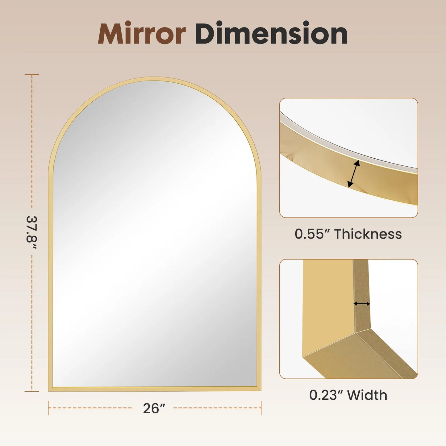 JHK Arched Metal Framed Wall Mirror For Bathroom Decor