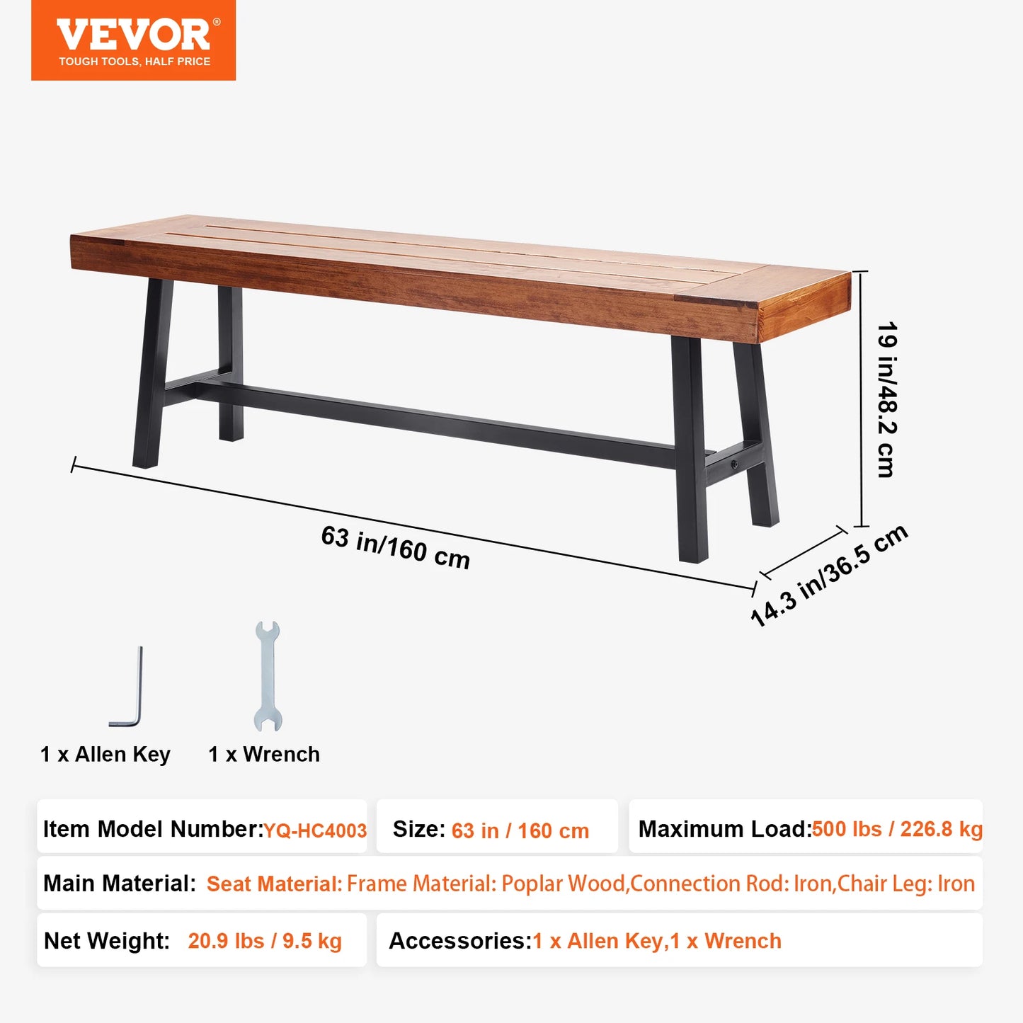 SucceBuy Outdoor Wood Metal Garden Bench 480 Lb Capacity