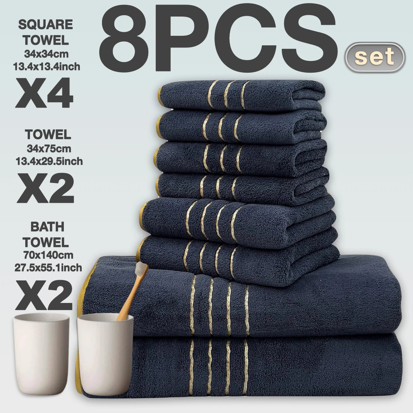 8pc Luxury Hotel Bath Towel Set Ultra Soft Quick Dry