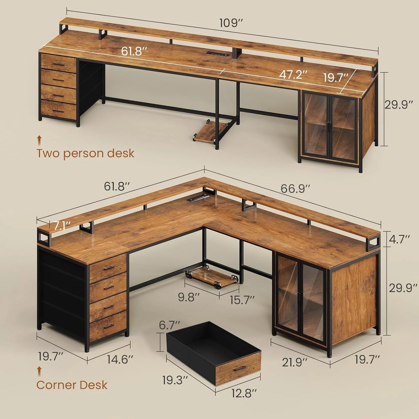 ZHENDAI L Shaped Gaming Desk With Drawers And Monitor Stands