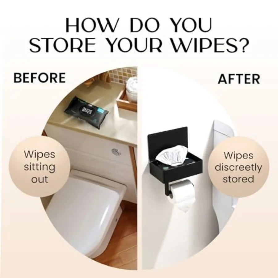 Matte Toilet Paper Holder With Shelf And Wipe Storage