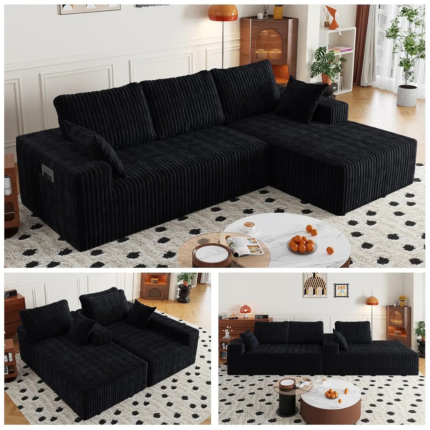 Modular Sectional Sofa Chaise Lounge Flannel Fabric Removable Washable Cover