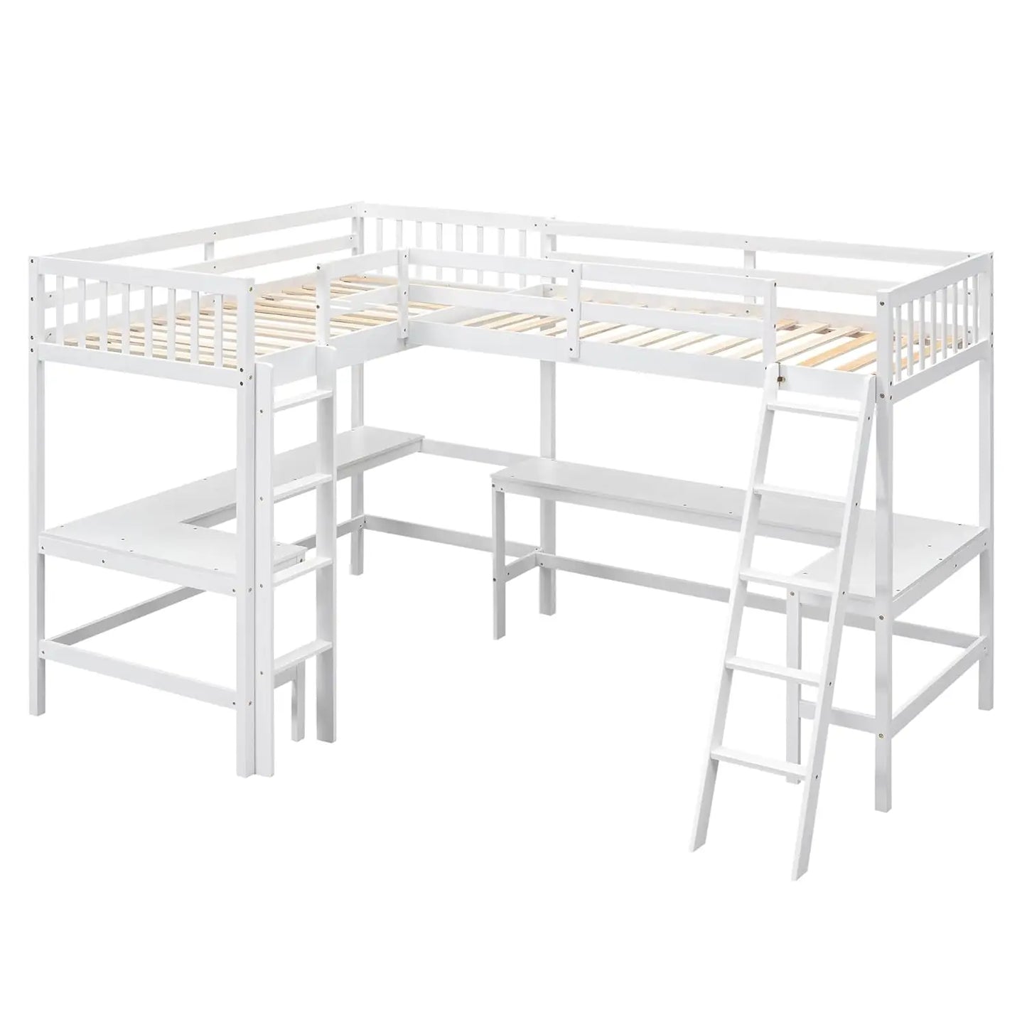 Corner Double Loft Bed L Shaped Desks And Slant Ladder