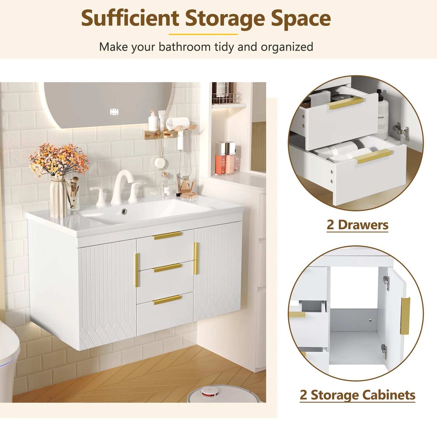 Sh.Kl Wall Mounted Vanity With Sink And Two Drawers