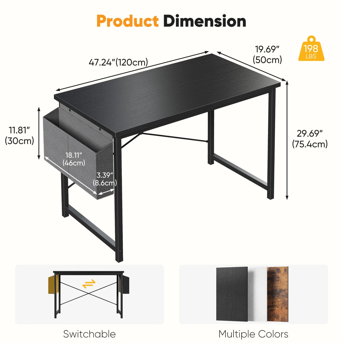 JHK Adjustable Computer Desk Wood Tabletop Storage Bag