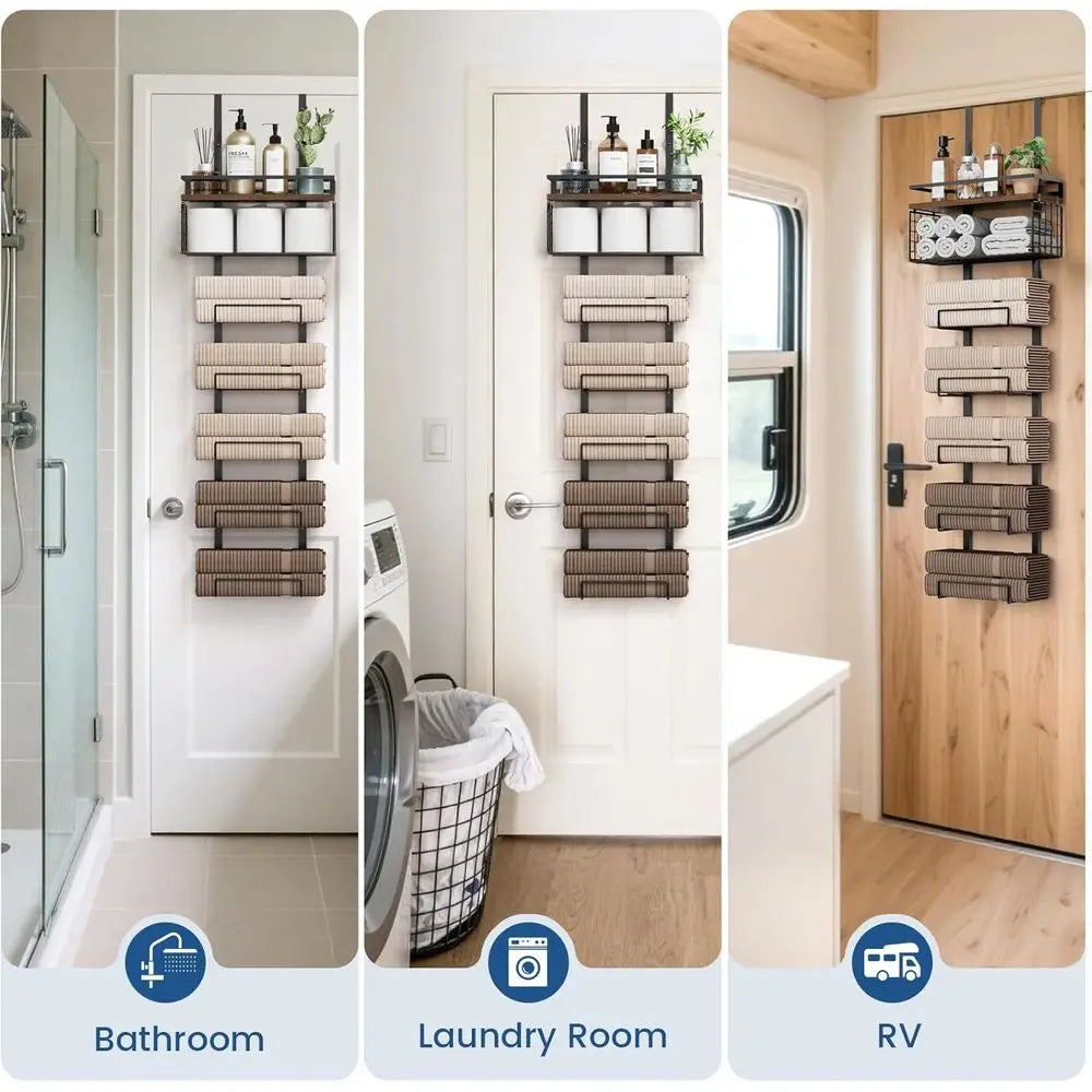 7 Tier Metal Over The Door Towel Rack Storage Organizer