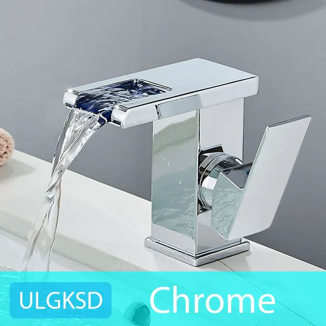 ULGKSD Bathroom Sink Faucets Cold&Hot Hydroelectric LED Basin Faucet Deck Mounted Waterfall Mixer Tap Kitchen Dual-use Tap Crane