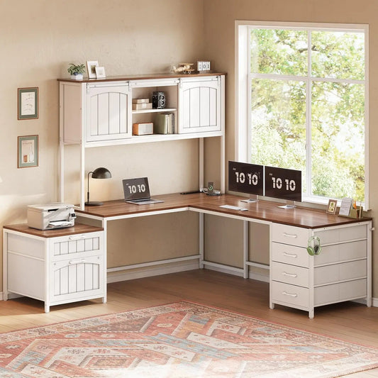 L Shaped Office Desk With 6 Drawers And Power Outlet
