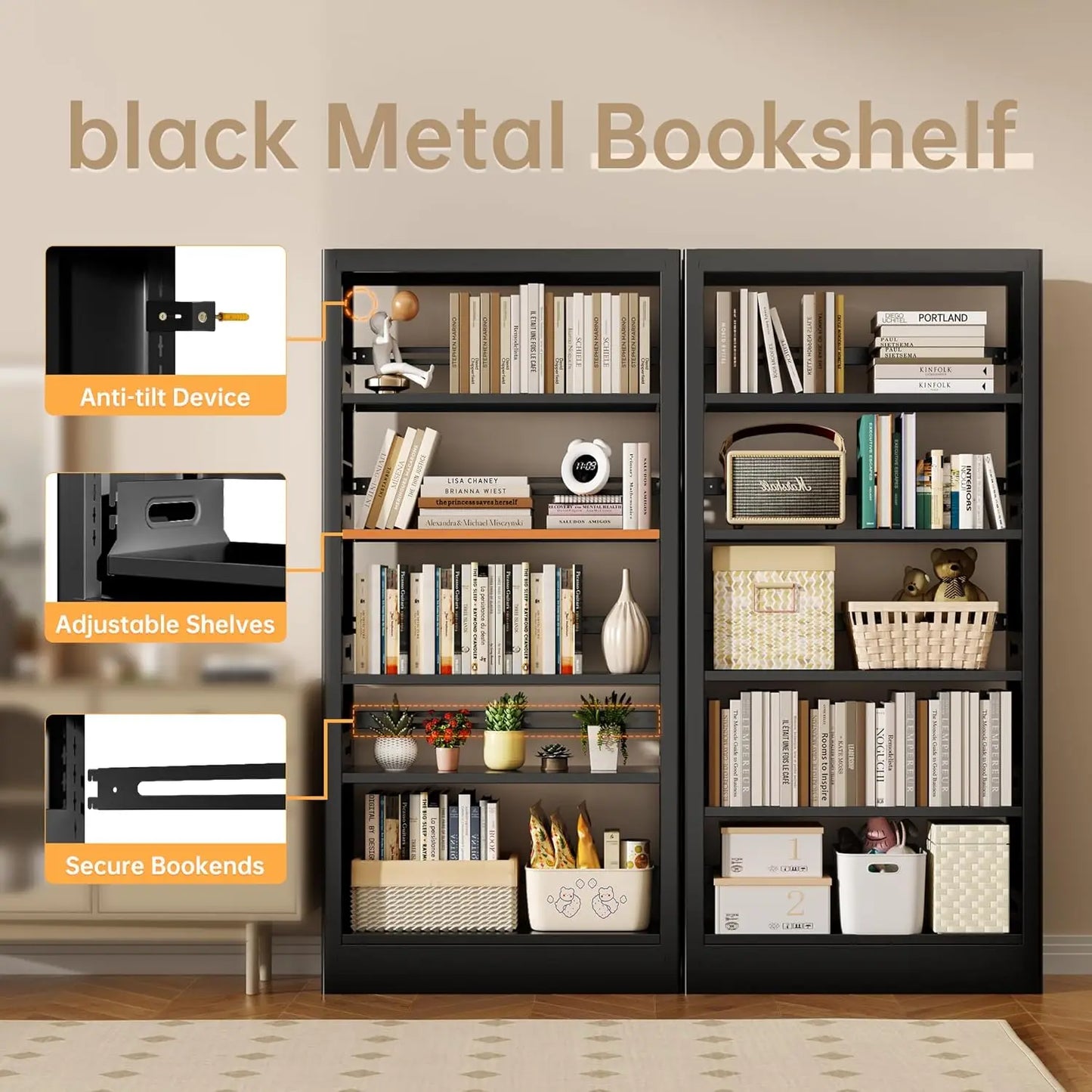 Five Tier Bookcase With Adjustable Shelves Heavy Duty Wood Bookshelf