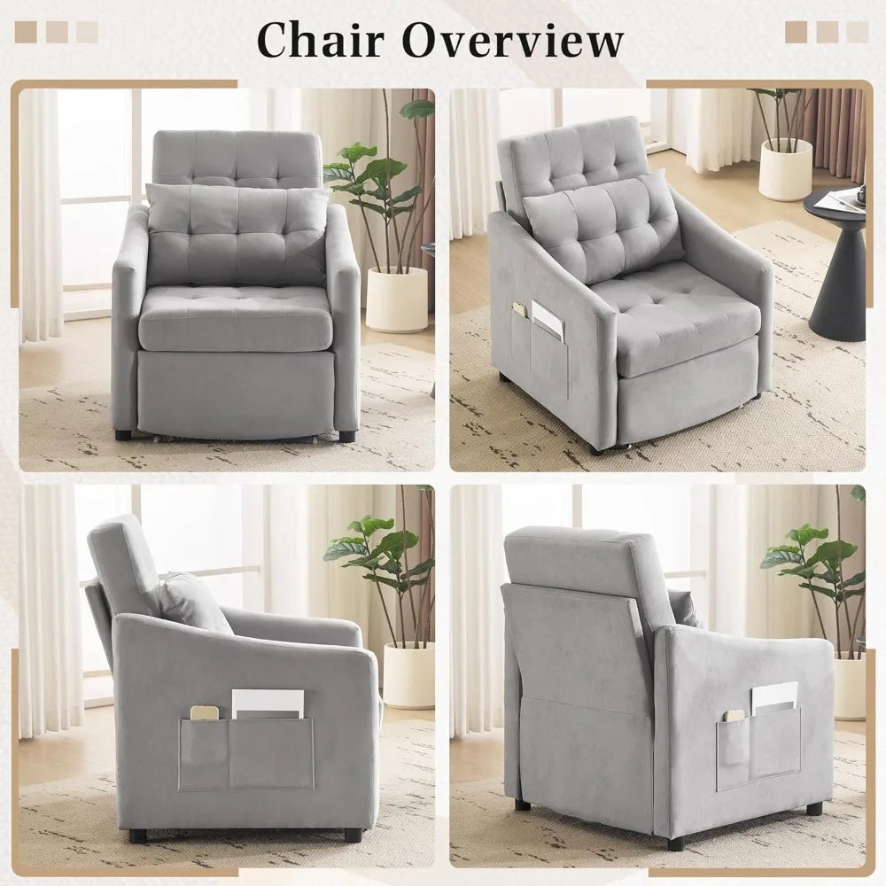 3-In-1 Convertible Sleeper Sofa Chair Bed With Storage Drawer