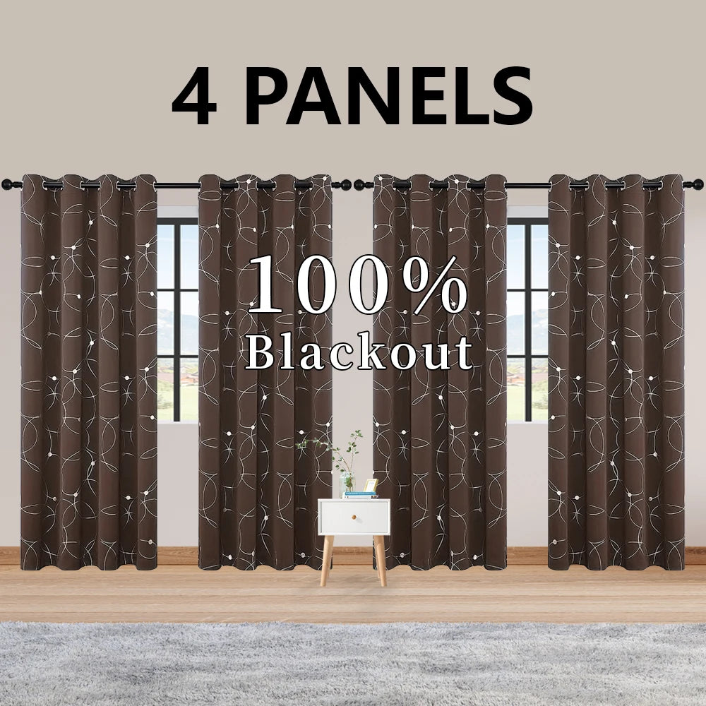 4 Piece Blackout Curtains Grommet Thermal Insulated Room Darkening