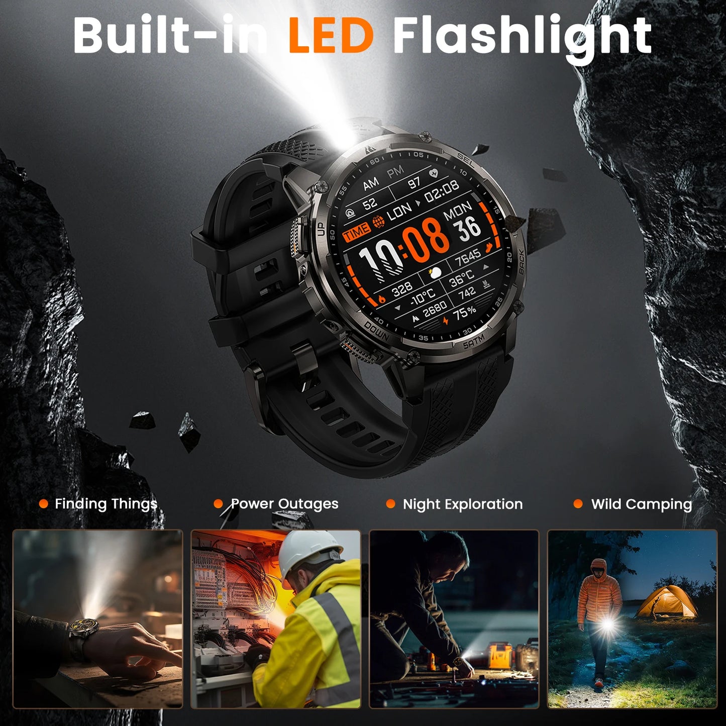 Kospe Tank T4C Smartwatch Men's Outdoor Rugged Dual-Band GPS Waterproof