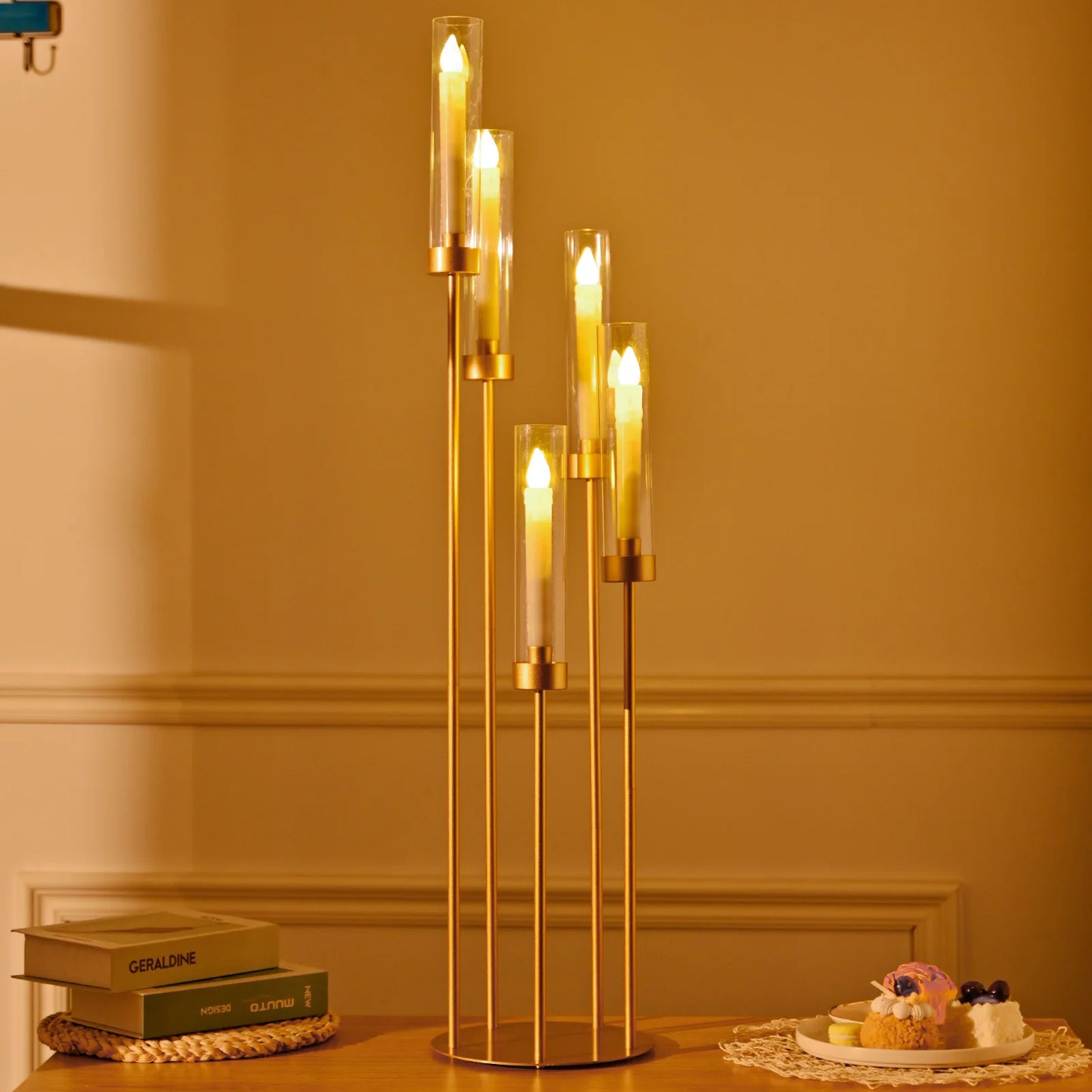 VINCIGANT 5 Arm Floor Candelabra With Acrylic Lampshade For Wedding