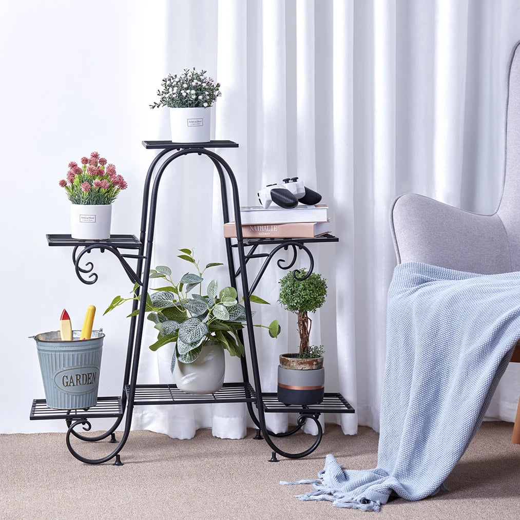 6 Tier Metal Plant Stand Garden Rack Wrought Iron Outdoor