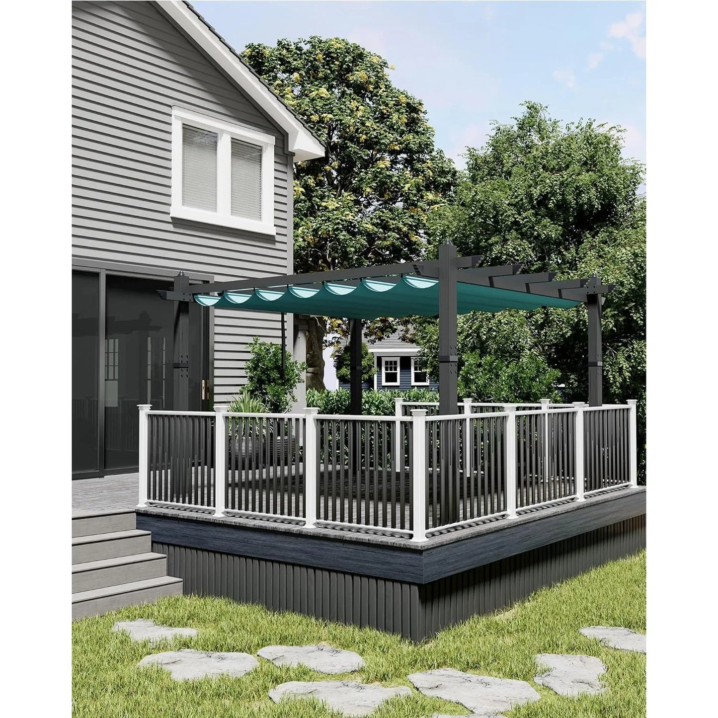 Aluminum Pergola Trellis With Retractable Canopy Outdoor Shade