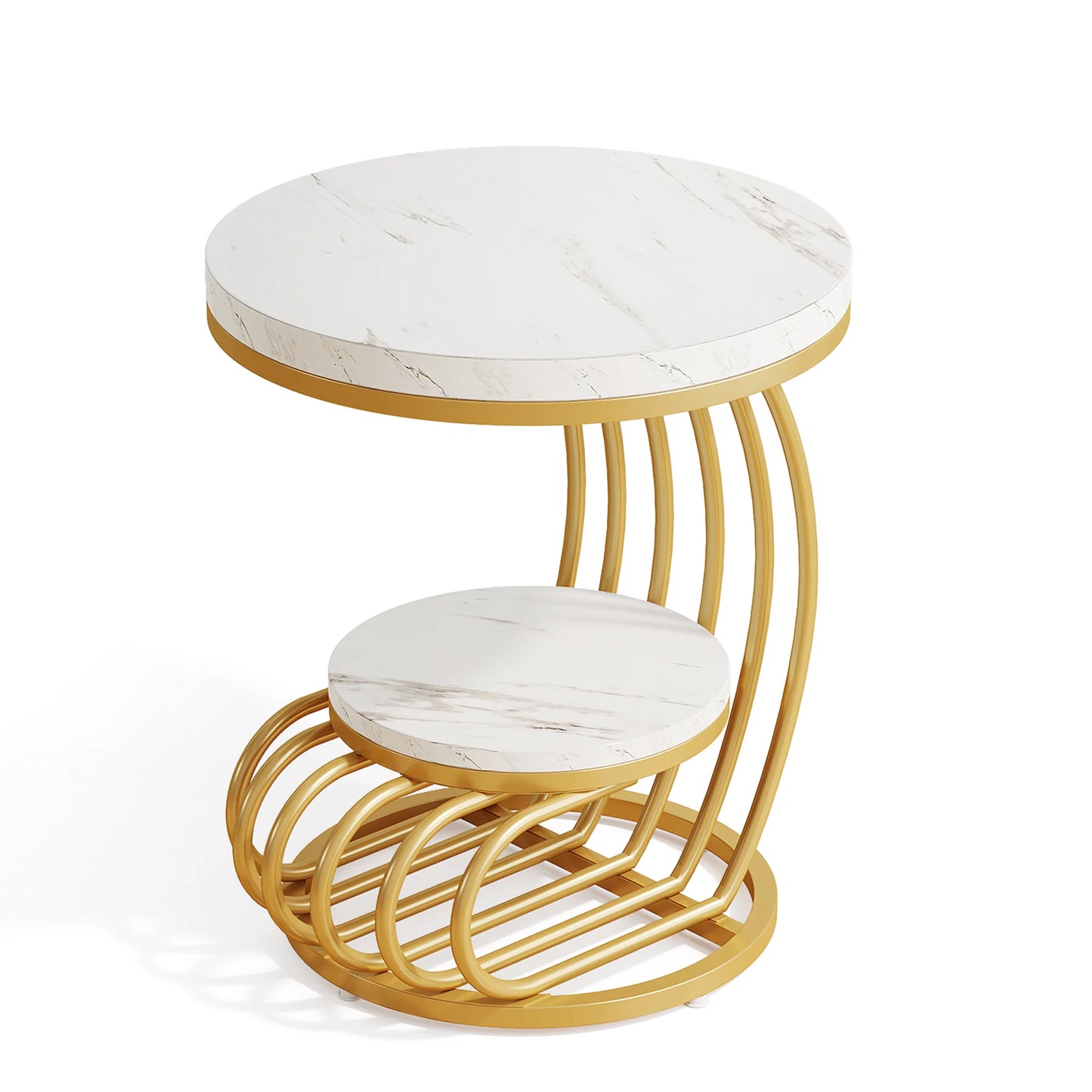Tribesigns Round End Table 2 Tiers Faux Marble Shelf