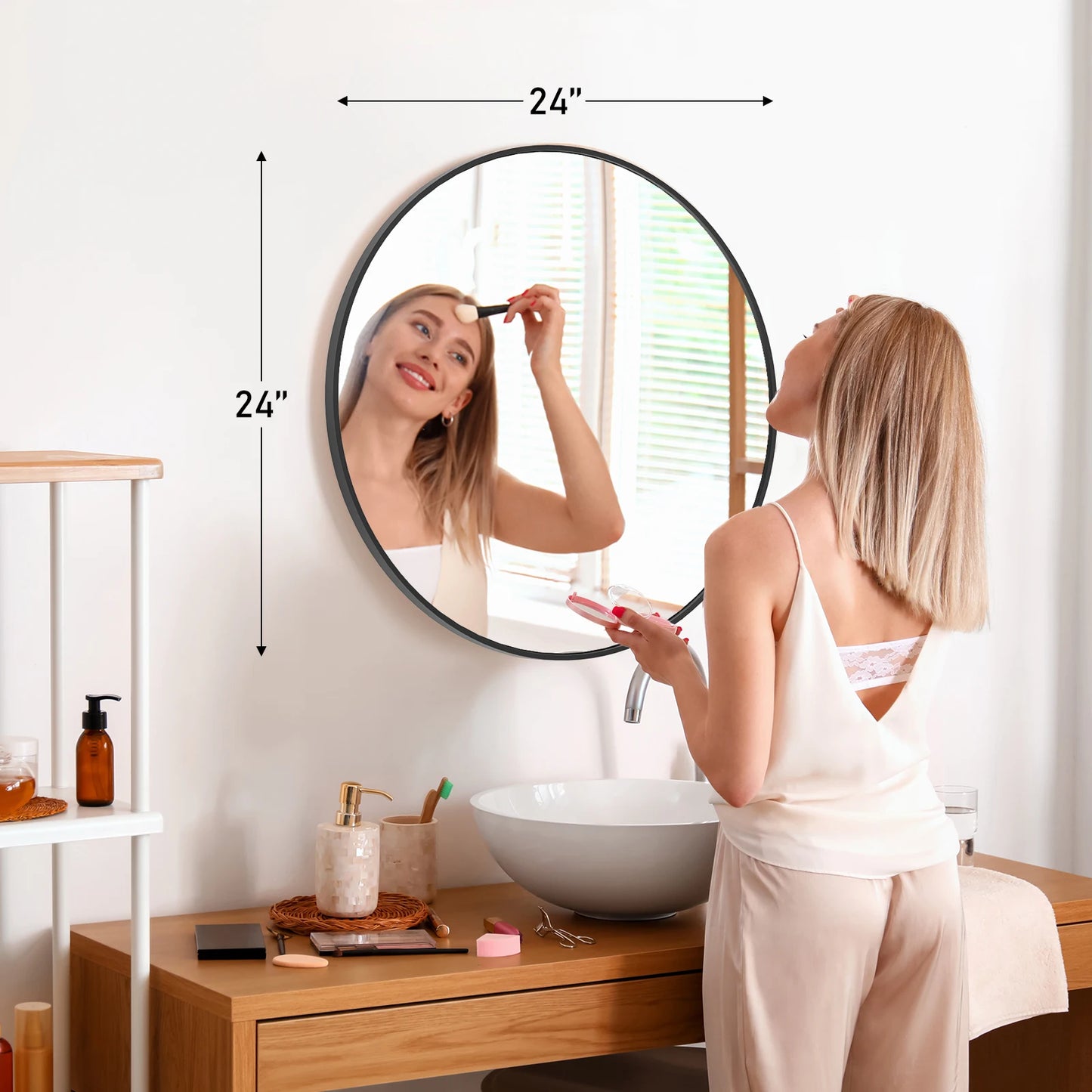 JHK Modern Round Vanity Mirror With Matte Metal Frame
