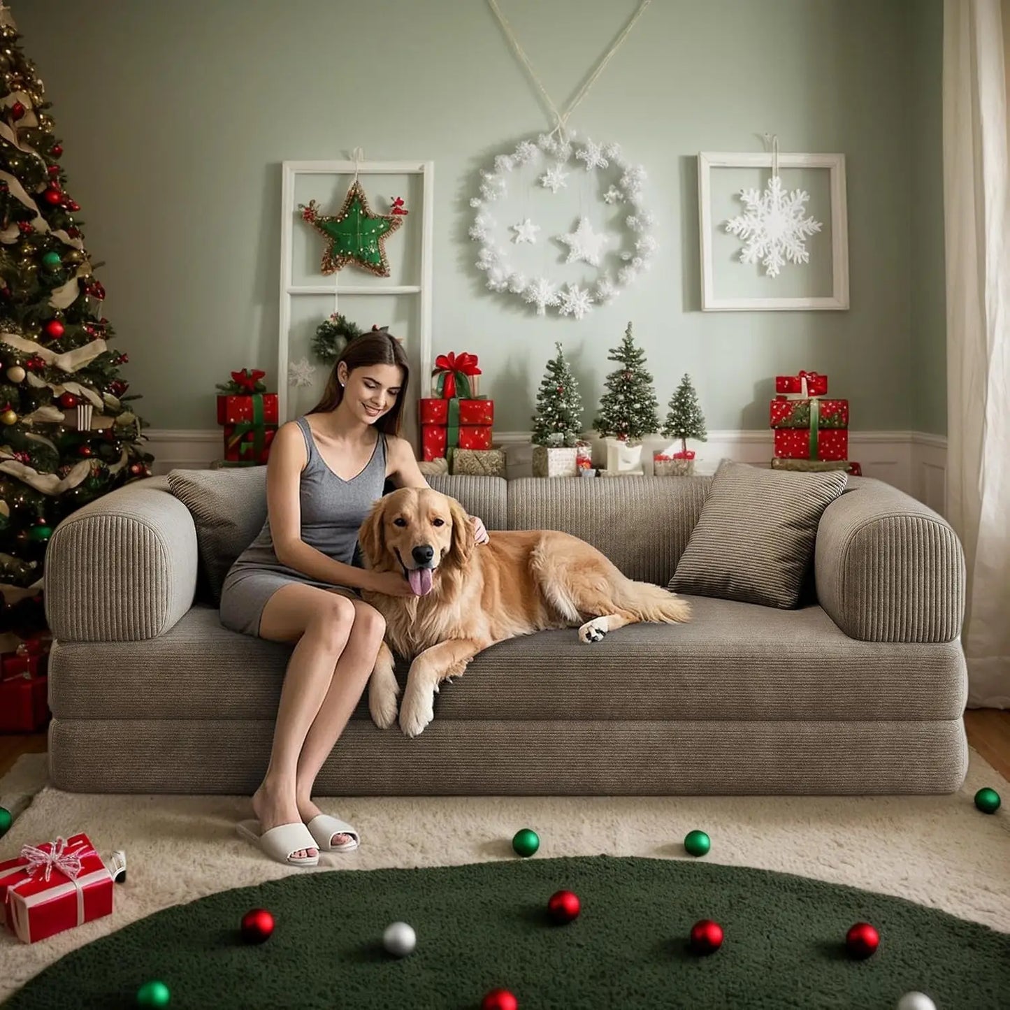 4 In 1 Corduroy Convertible Sleeper Sofa Bed Futon Loveseat