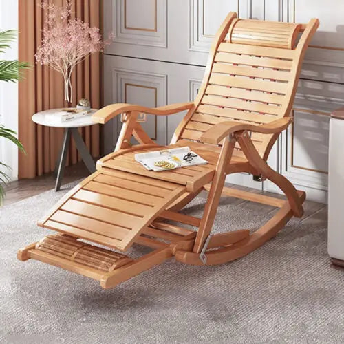 Heavy Duty Folding Rocking Chairs Bamboo Adjustable Indoor Outdoor Use