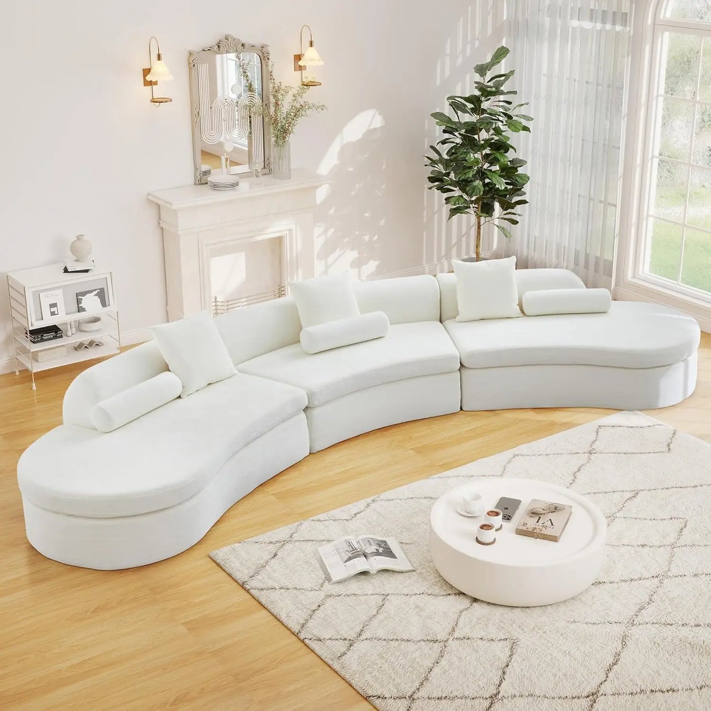 Curved Modular Sectional Sofa Chenille Upholstered Living Room Couch