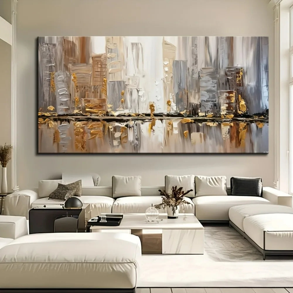 Modern Abstract Oil Painting in Pine Frame Art Deco Style