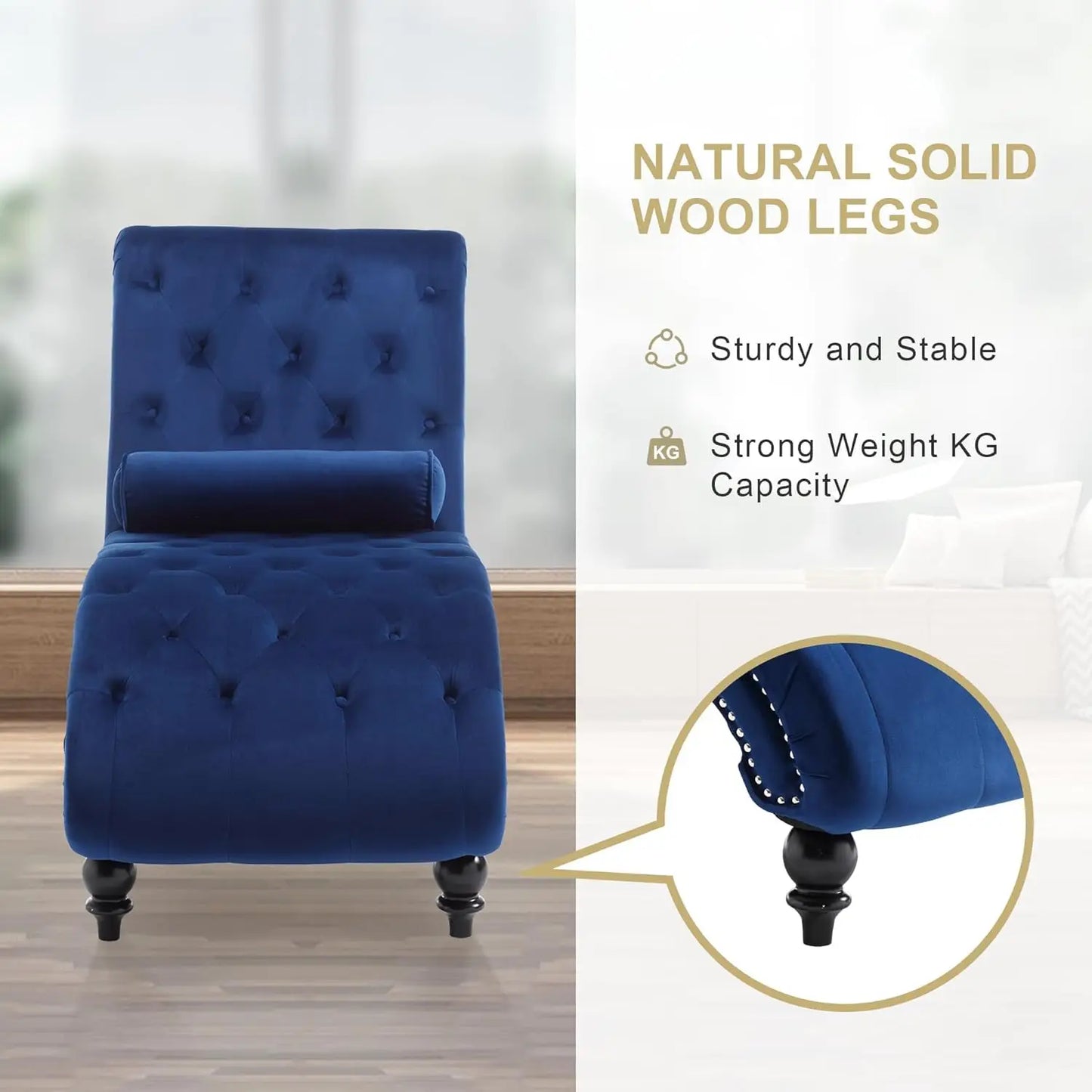 Velvet Chaise Lounge Chair With Tufted Upholstery For Living Room