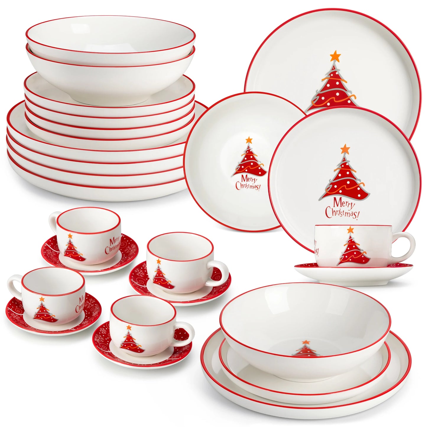 MALACASA Christmas Dinnerware Set Ceramic Plates Bowls Mugs