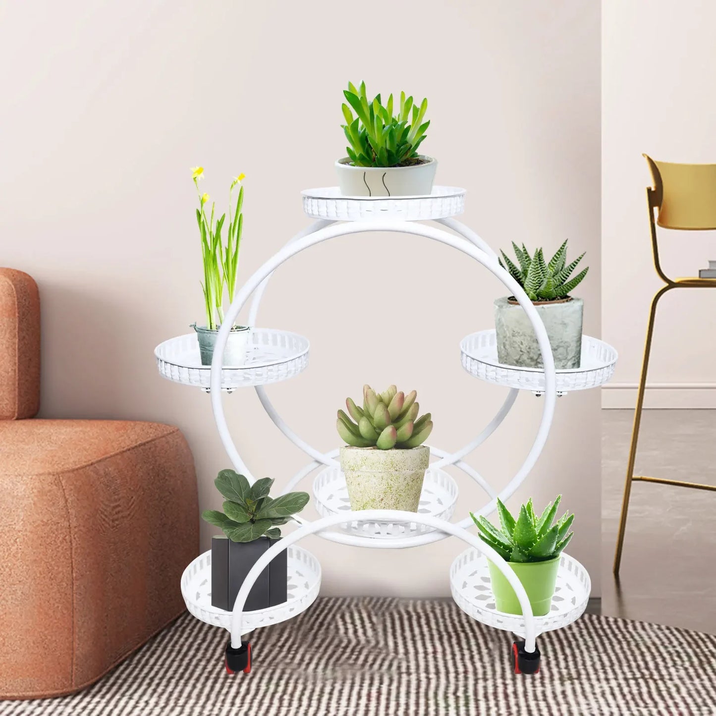 Metal Plant Stand For 6 Pots With Wheels For Outdoor