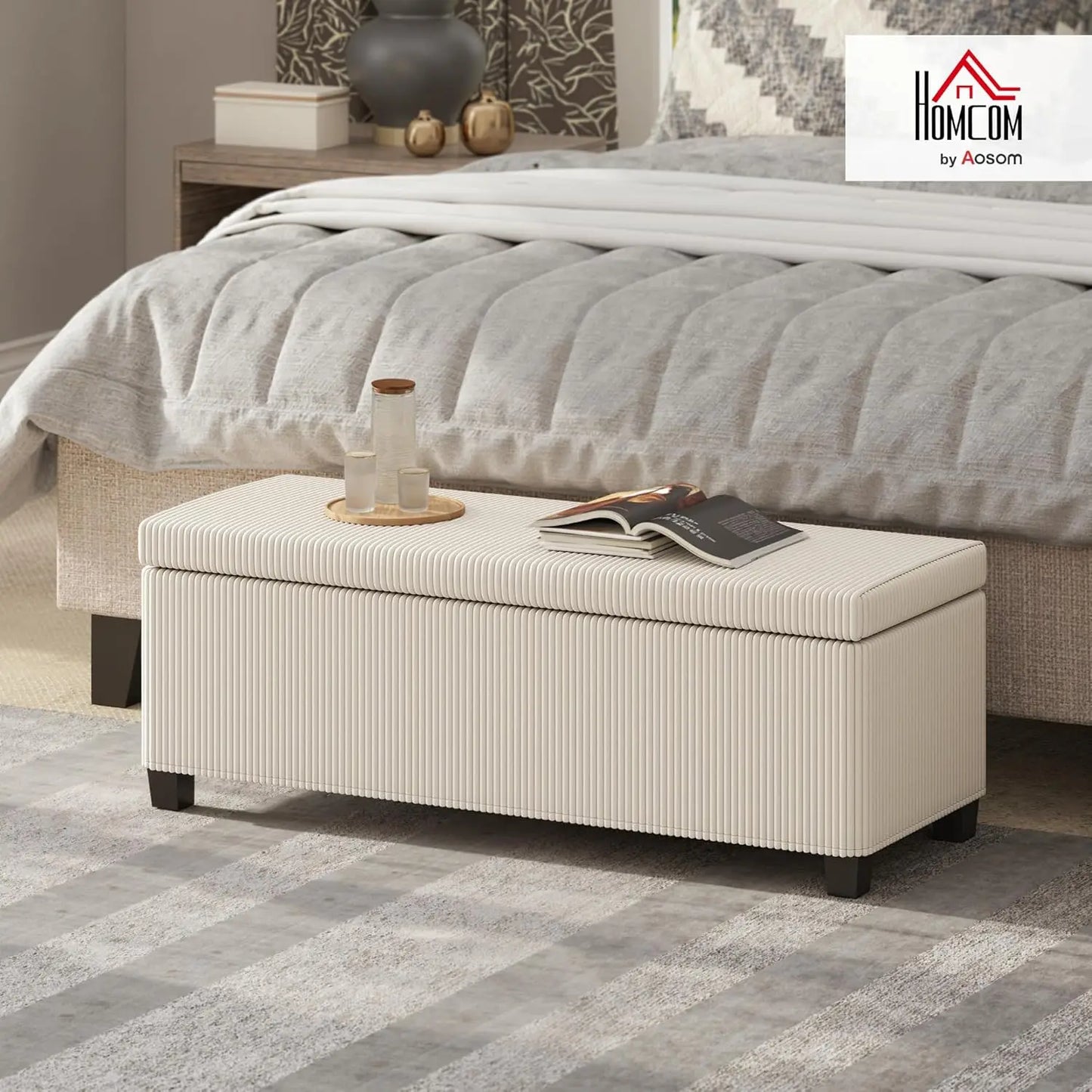 Storage Ottoman Bench With Removable Lid And Padded Seat