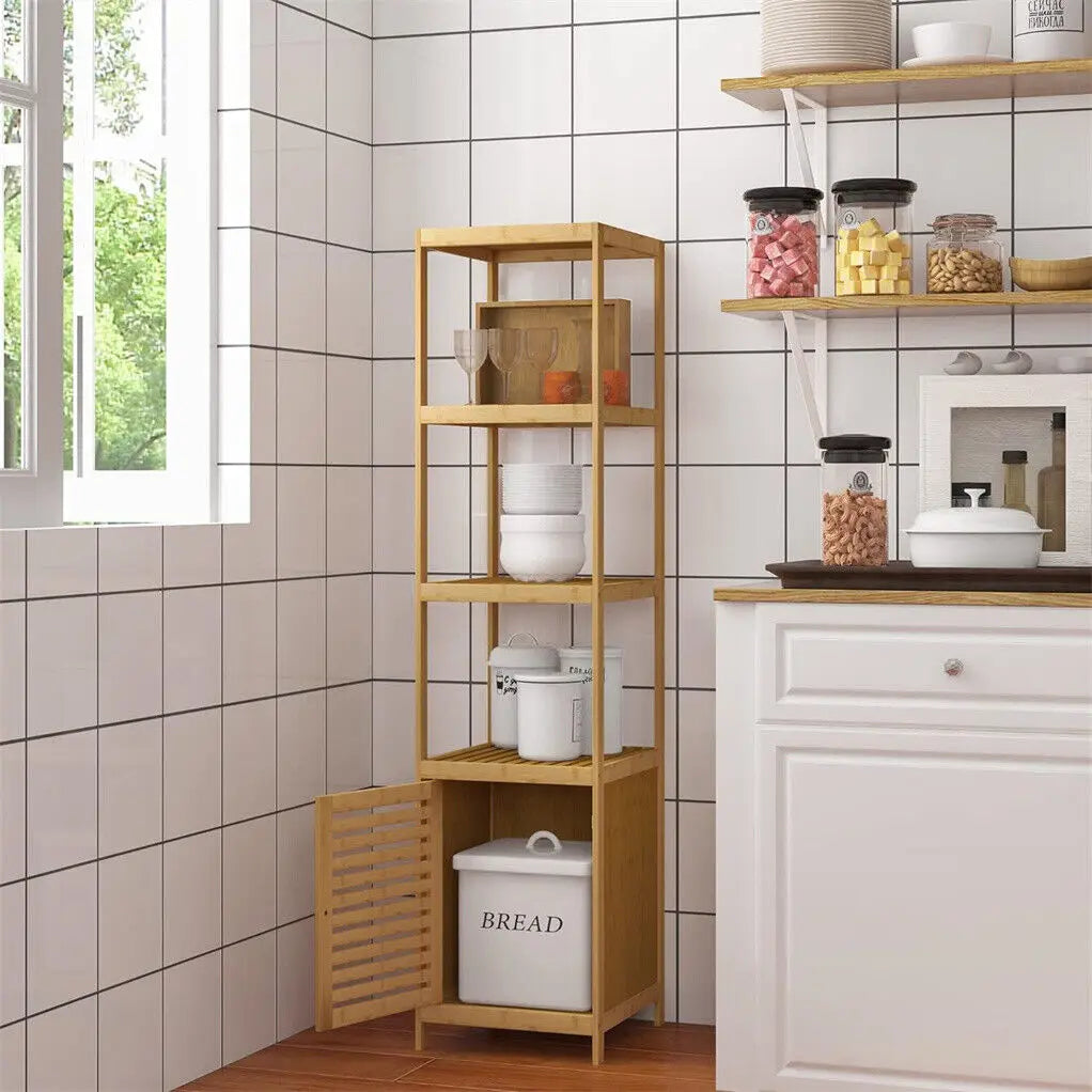 Freestanding Bamboo Bathroom Cabinet Storage Slim Shelf Floor Corner Rack
