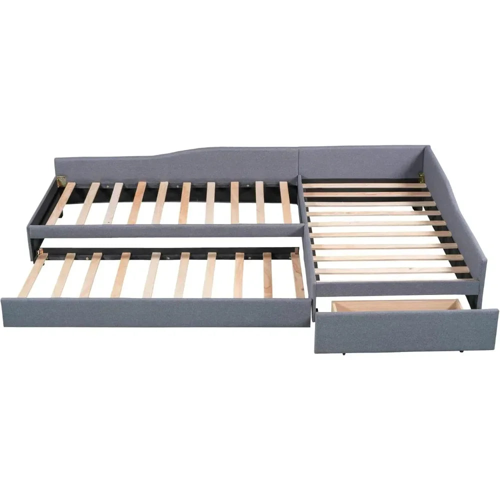 Daybed With Upholstered Seat Trundle And Storage Drawer For Teens