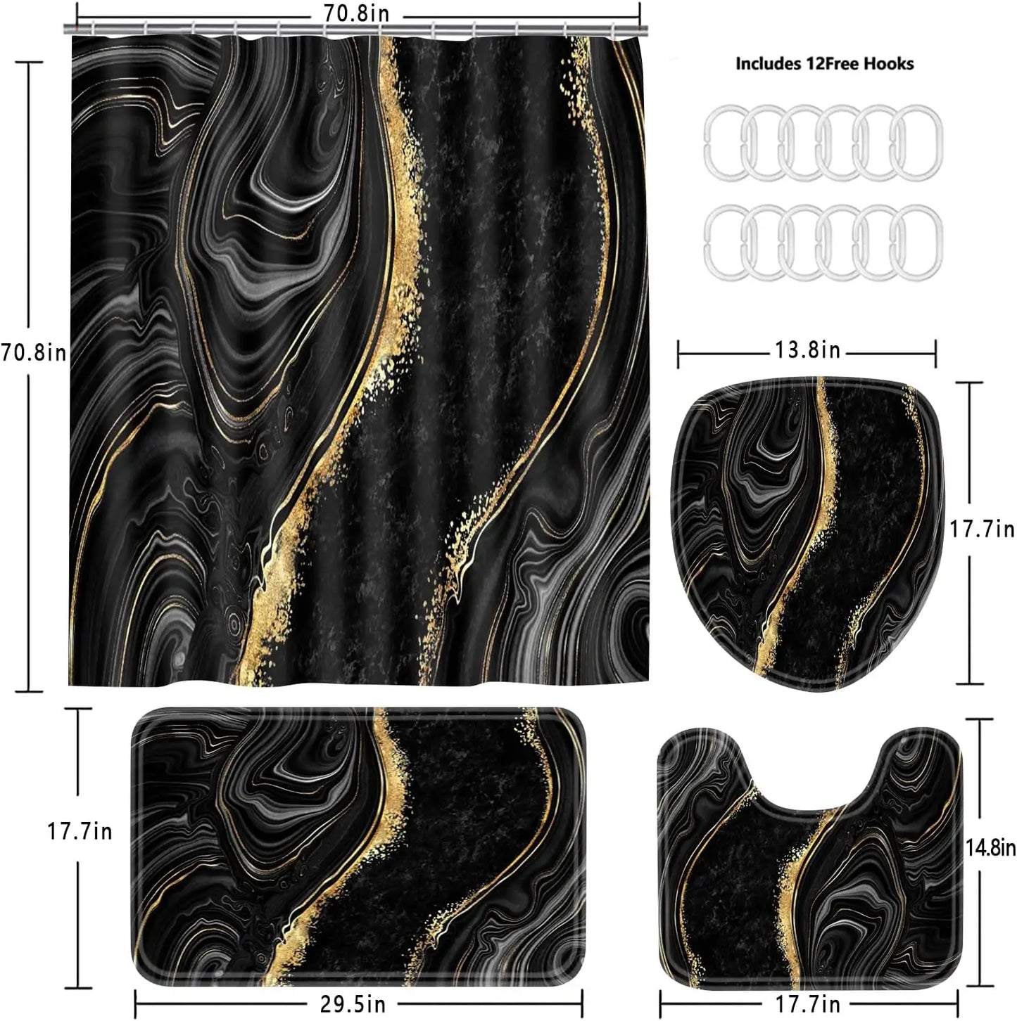 Shower Curtain Set With Toilet Lid Cover And Bath Rugs