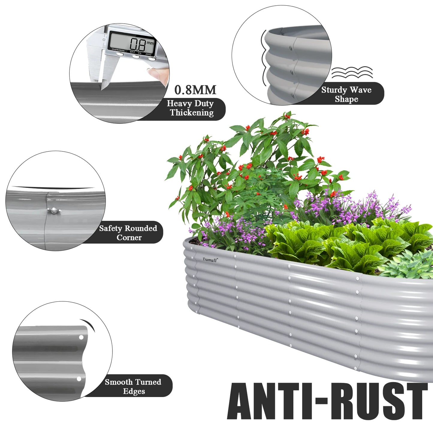 Tramull Galvanized Raised Garden Bed Kit For Vegetables Herbs Fruits