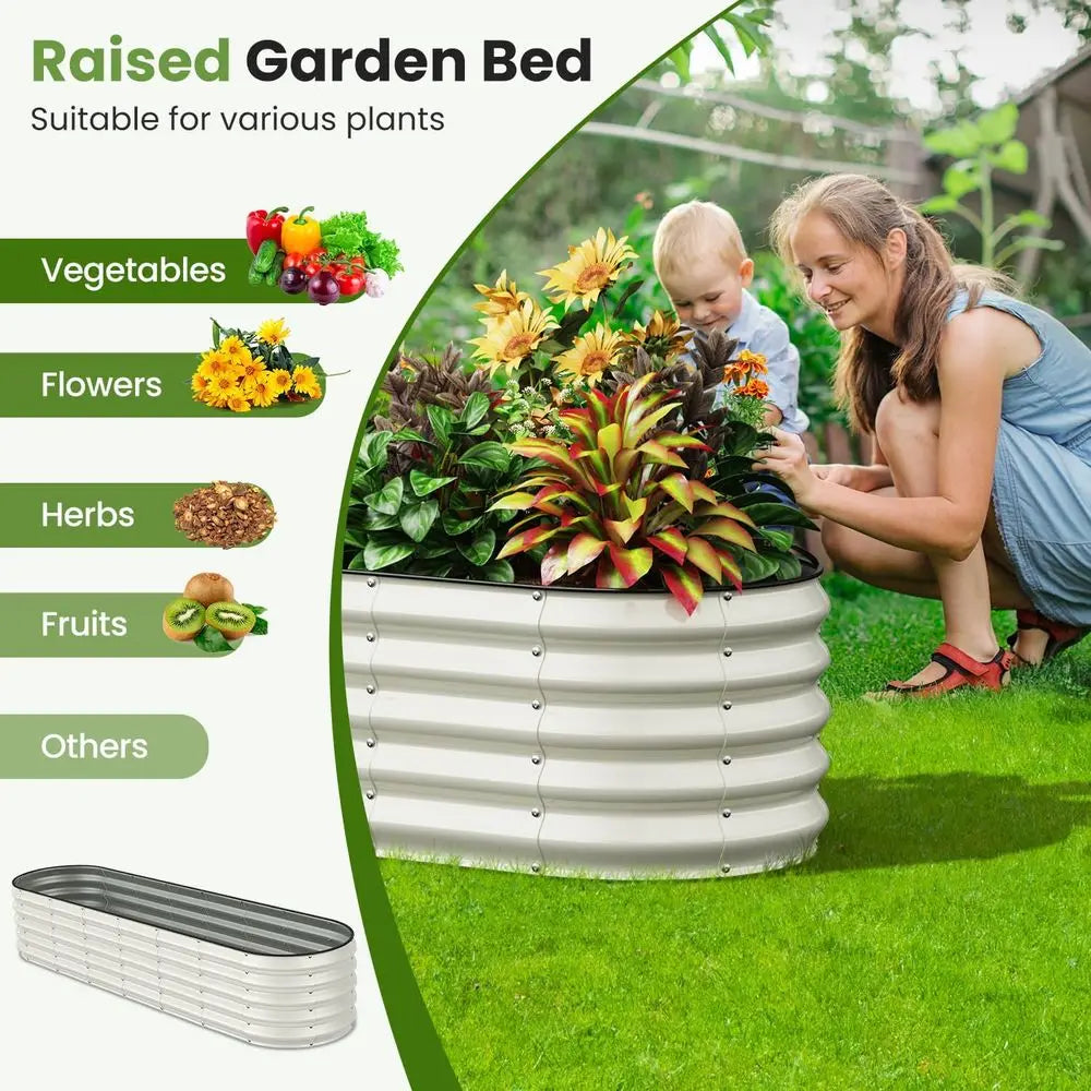 Oval Aluminum Raised Garden Bed for Vegetables and Herbs
