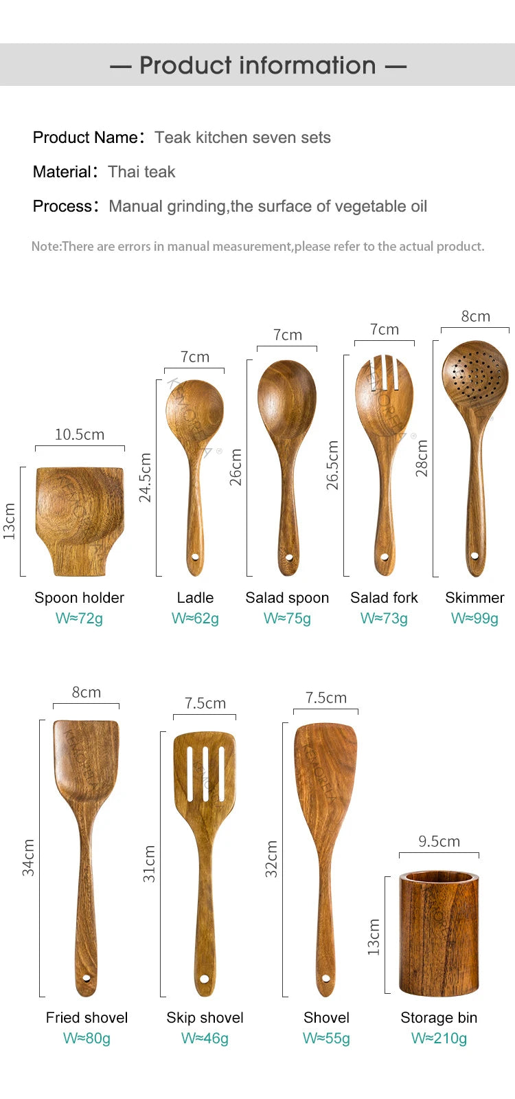 KEMORELA 9Pcs Wooden Spoons Set With Teak Kitchen Utensils Holder