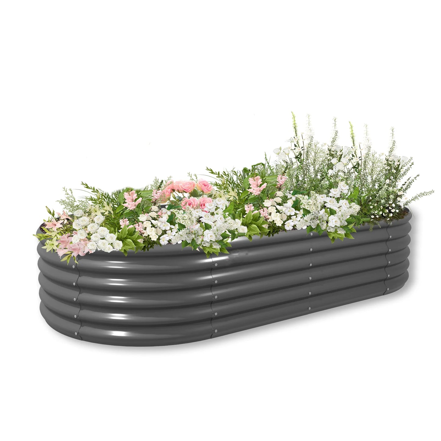 Tramull Galvanized Raised Garden Bed Oval Planter For Vegetables Herbs