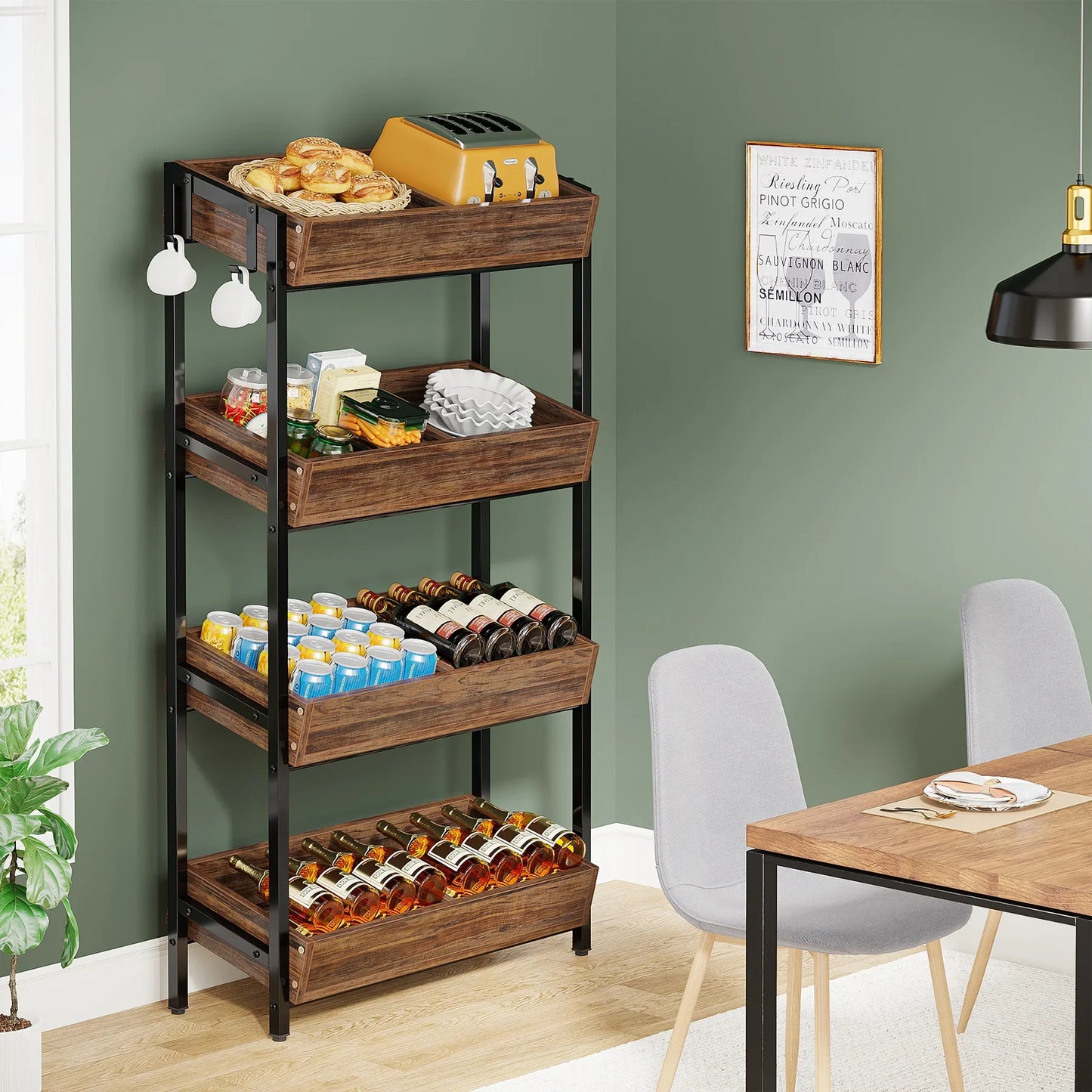 Tribesigns 4 Tier Wood Storage Shelves With Fruit And Vegetable Basket Stand