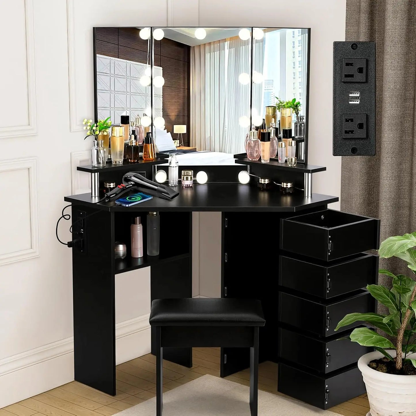 MOYU Vanity With Lights Makeup Desk And Power Outlet