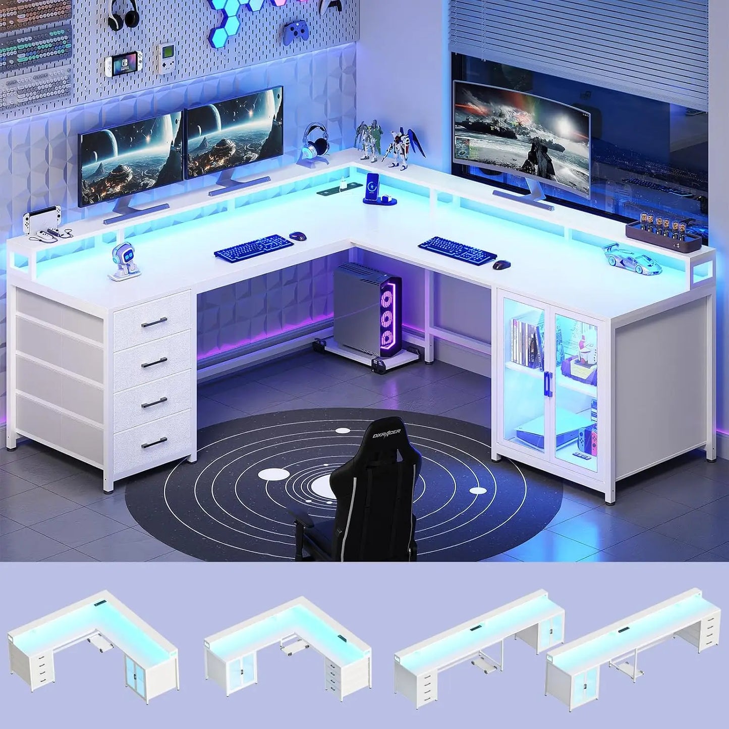 ZHENDAI L Shaped Gaming Desk With Drawers And Monitor Stands
