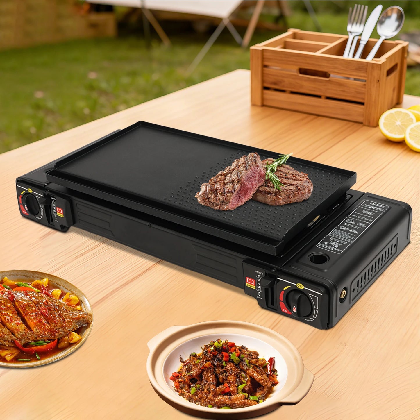 Two Burner Portable Gas Stove With Piezo Ignition LPG Butane Camping