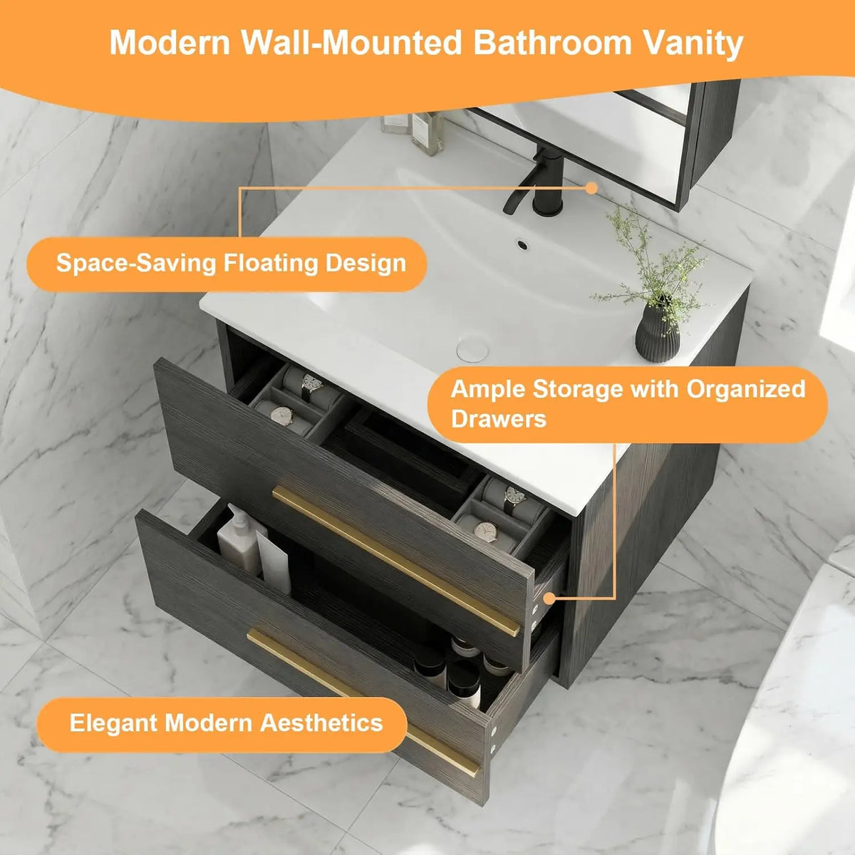 Modern Wall Mounted Floating Bathroom Vanity Cabinet With Sink