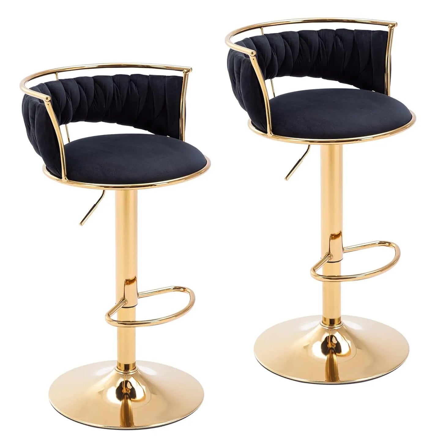 Woven Backrest Swivel Bar Stools Set Of 2 Height Adjustable