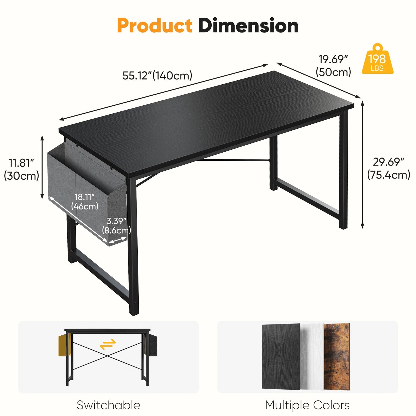 JHK Adjustable Computer Desk Wood Tabletop Storage Bag
