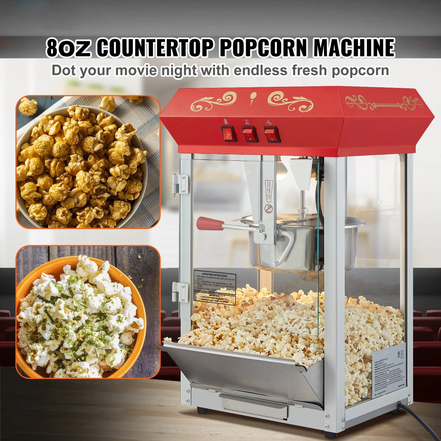 SucceBuy Electric Popcorn Maker Commercial Popper Machine 500W