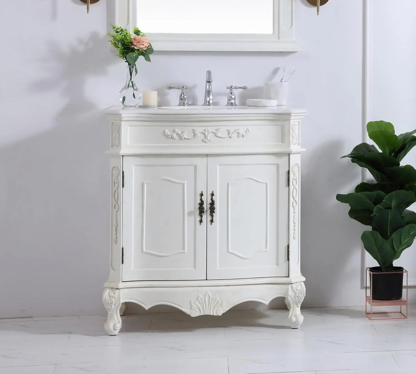 Bathroom Vanity With Engineered Marble Top And Soft Close Drawers